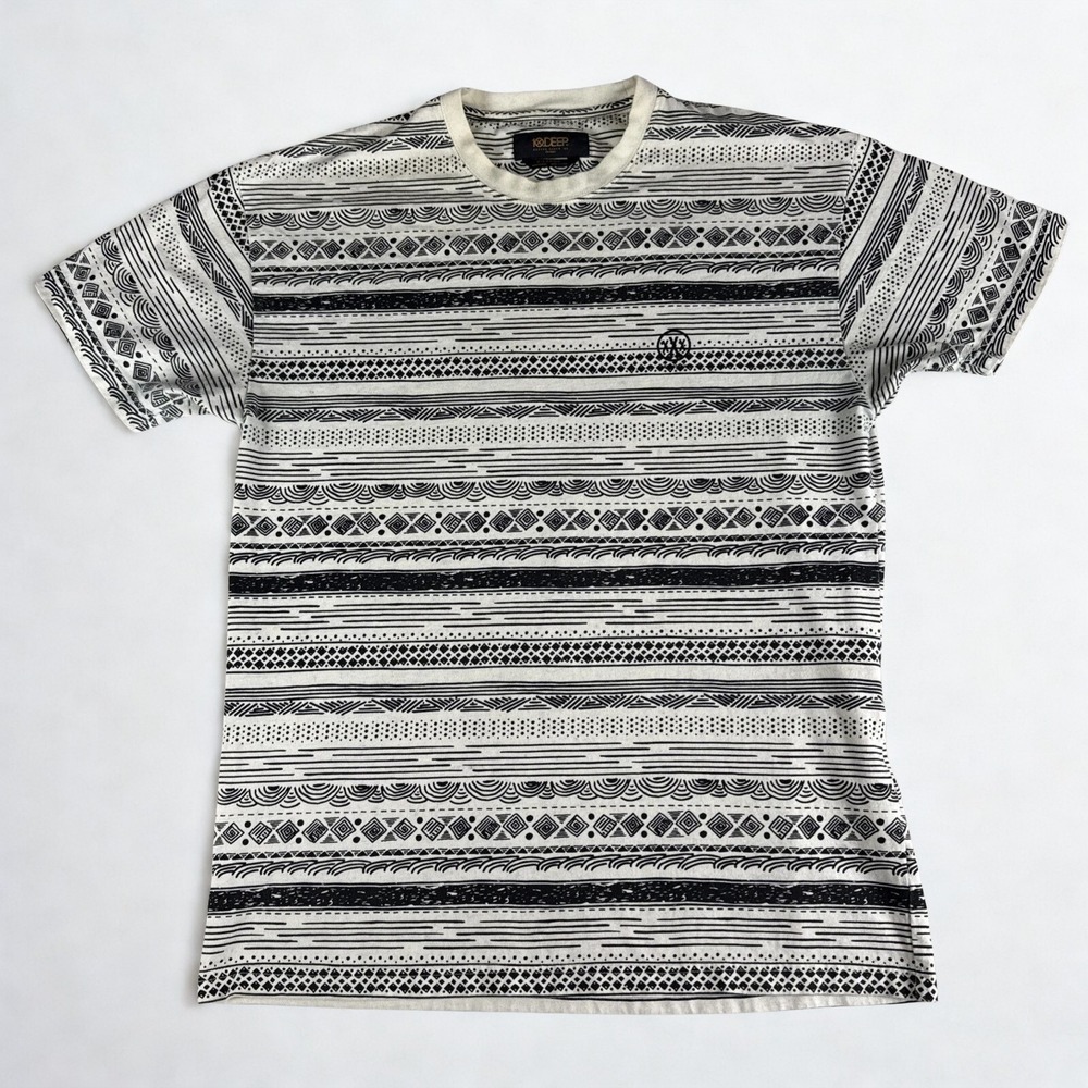 10.Deep Nightwork T-Shirt‎ Mens XL Graphic Stripe Tee White Black Skate Retro